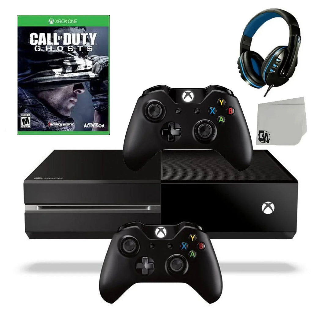 Microsoft Xbox One Original 500GB Gaming Console Black Headset 2 Controller Included With Call of Duty Ghosts Game BOLT AXTION Bundle Like New