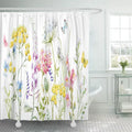 CYNLON Liquidcolor Wildflowers Tansy Yellow Buttercup Blue Pansies Tender Pink Bathroom Decor Bath Shower Curtain 66x72 inch