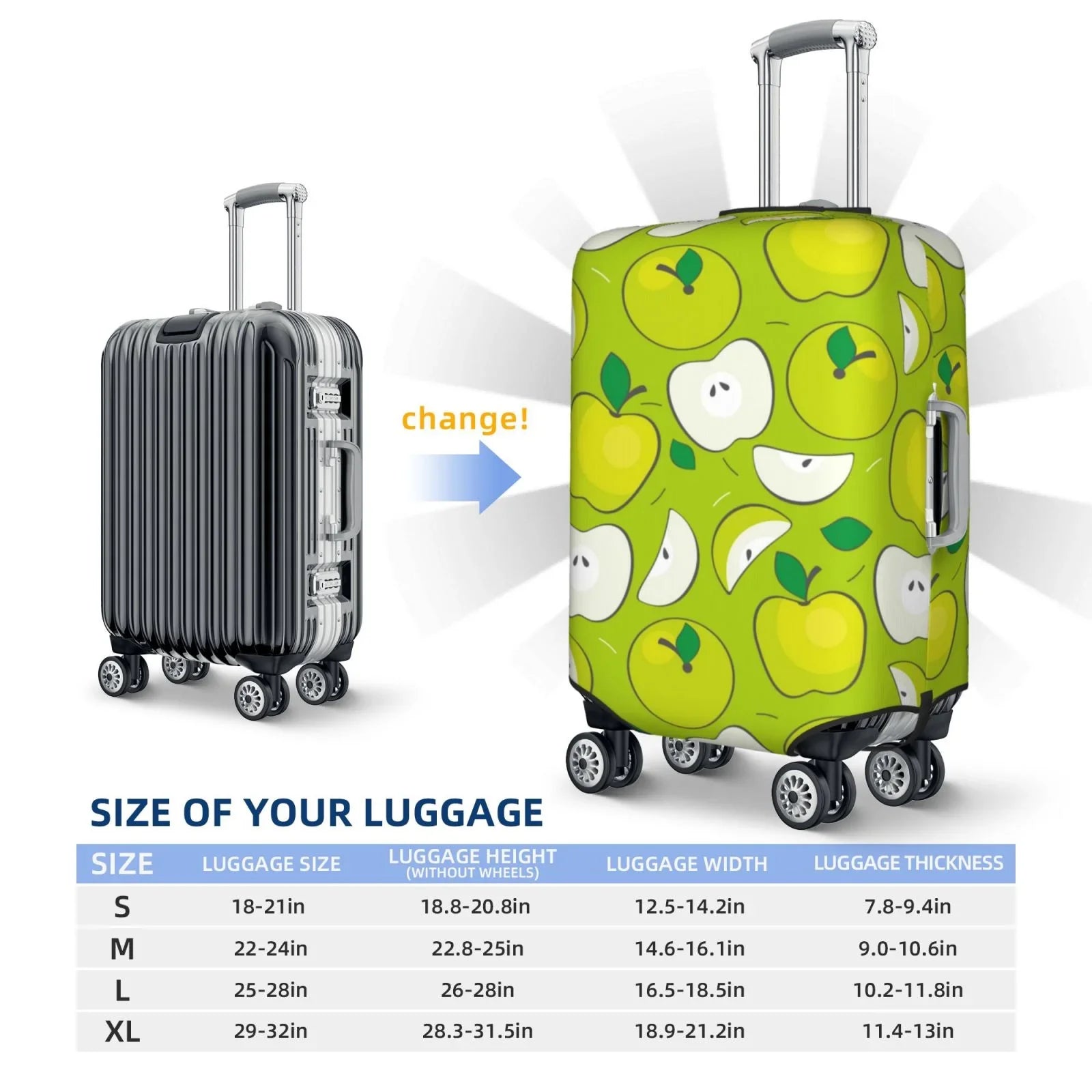 Junzan Green Apple Print Washable Luggage Cover - Fashion Suitcase Protector Fits 18-32 cm Luggage
