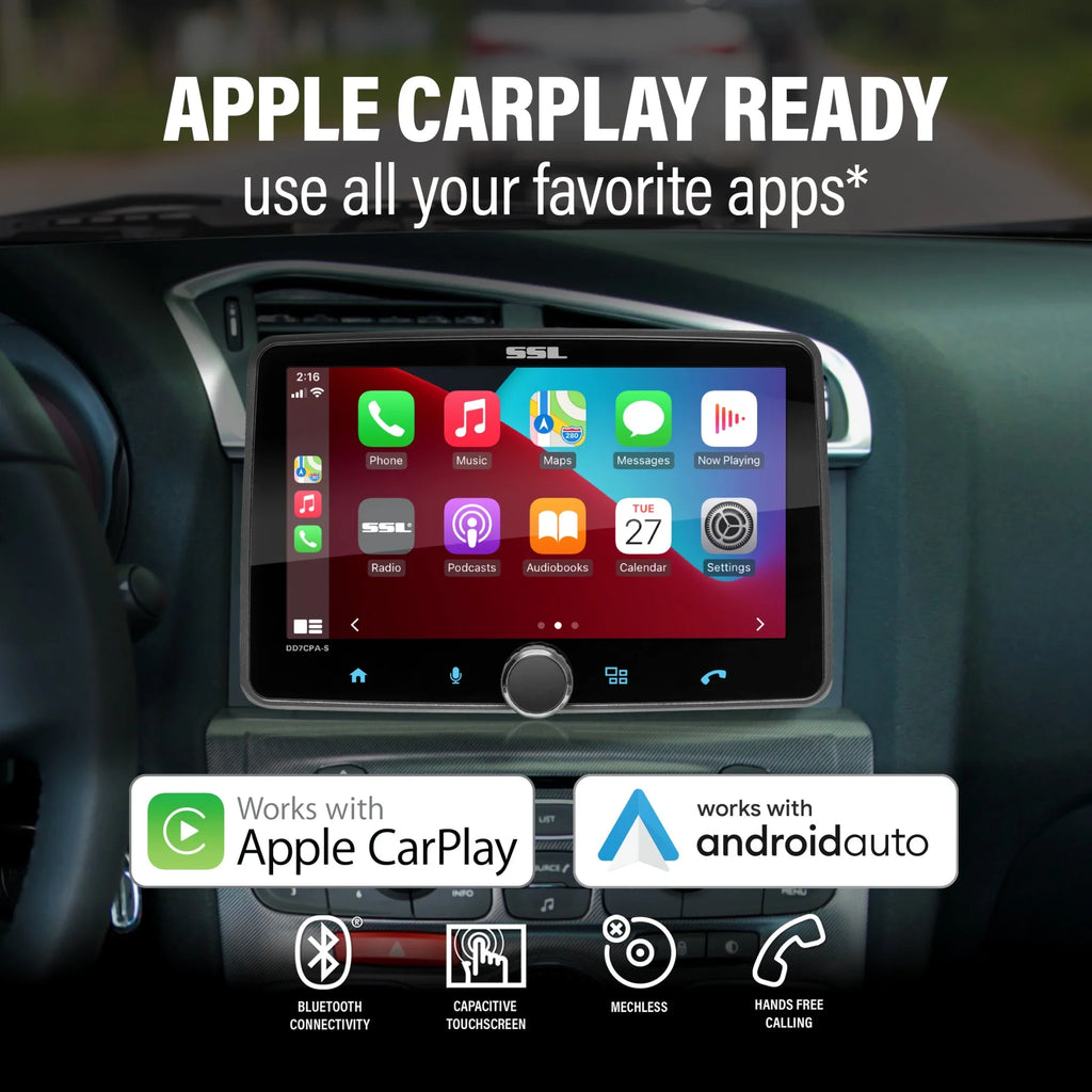 Sound Storm Laboratories DD7CPA-CS Car Audio Stereo – Apple CarPlay; Android Auto; Single Din; 7 millimeter Touchscreen; Bluetooth; No CD DVD Player; AM/FM Radio Receiver; Backup Camera