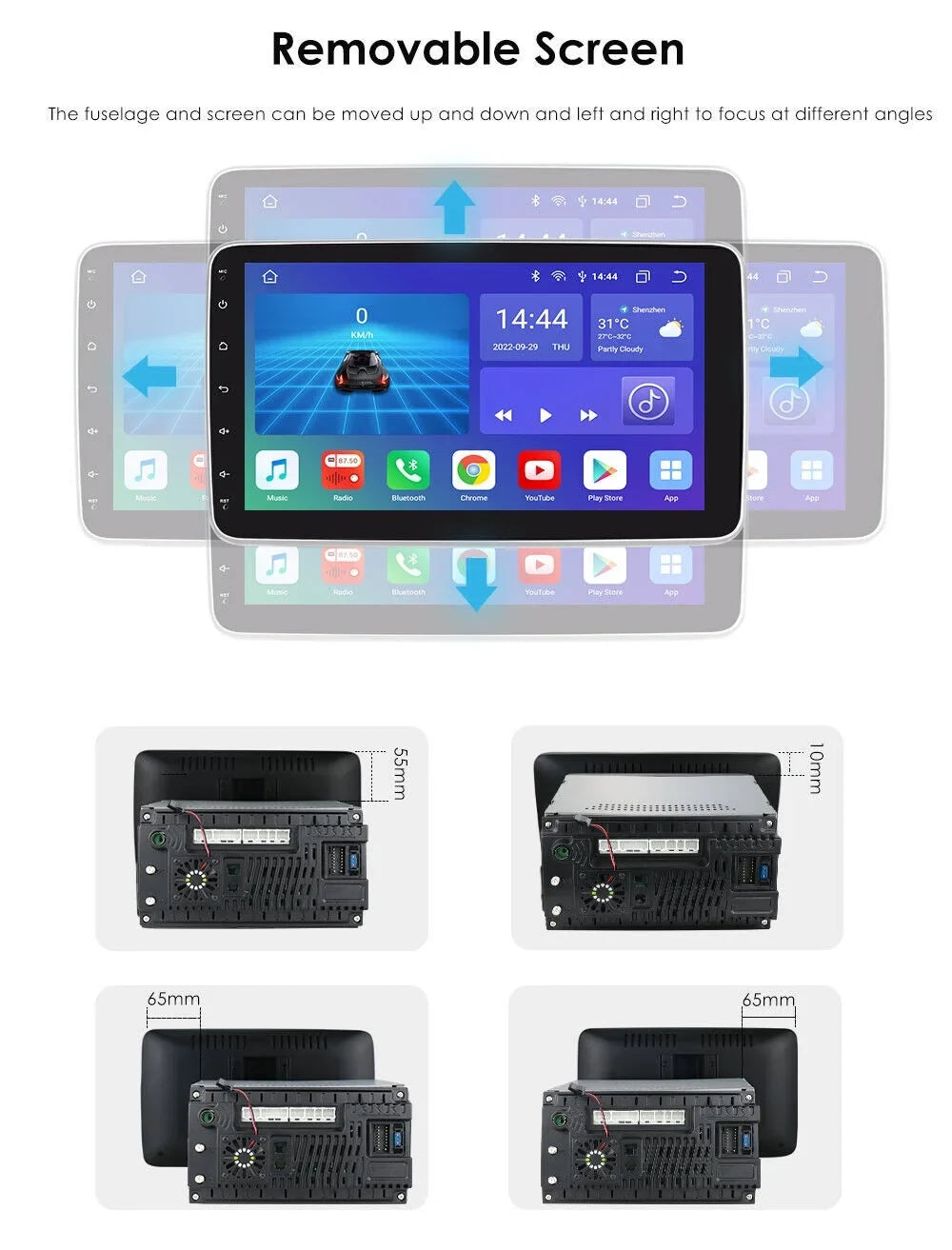 10.1" Rotatable Double 2DIN Android 12 Apple Carplay Car GPS Stereo Radio 4+32GB