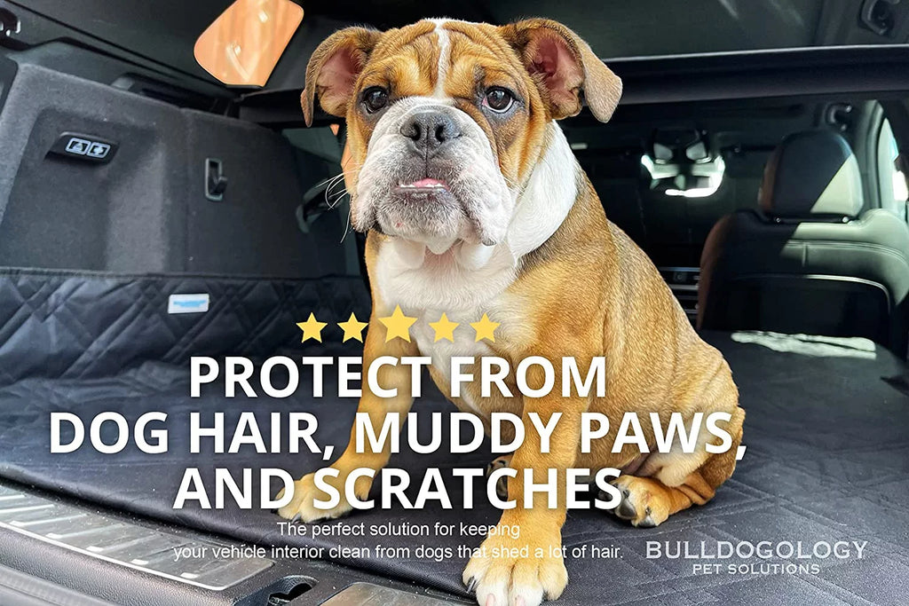 Bulldogology SUV Cargo Liner for Dogs - Heavy Duty Pet Trunk Cargo Cover - Dog Car Seat Cover Fluidproof Nonslip - Dog Hair; Muddy Paws; Scratches Cover Protector for Cars Vans SUVs (X-Large; Grey)