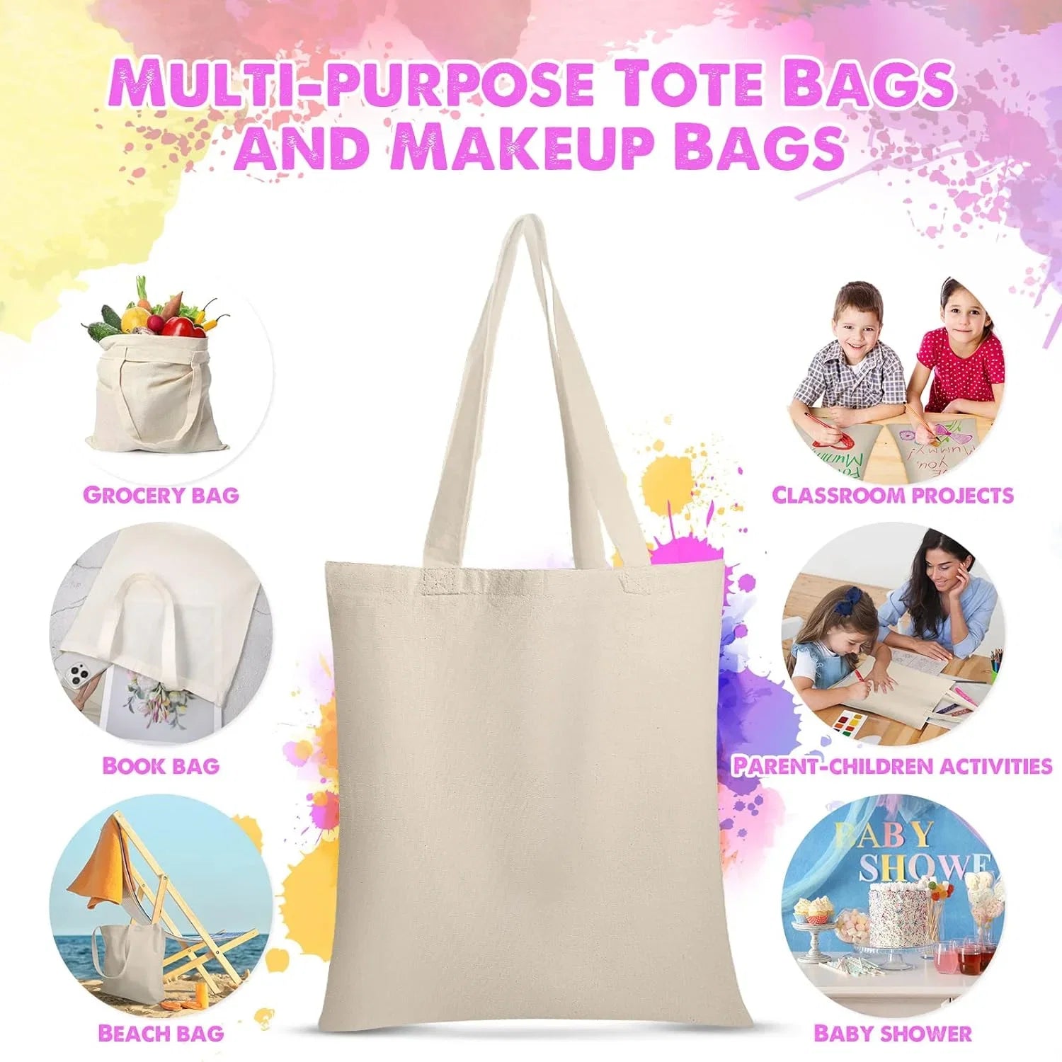 24 Pieces Canvas Tote Bags; Blank Plain Canvas Bag Lightweight Reusable Grocery Shopping Cloth Bags with Handles for DIY Crafting and Decorating; 13 cm W x 15 cm H