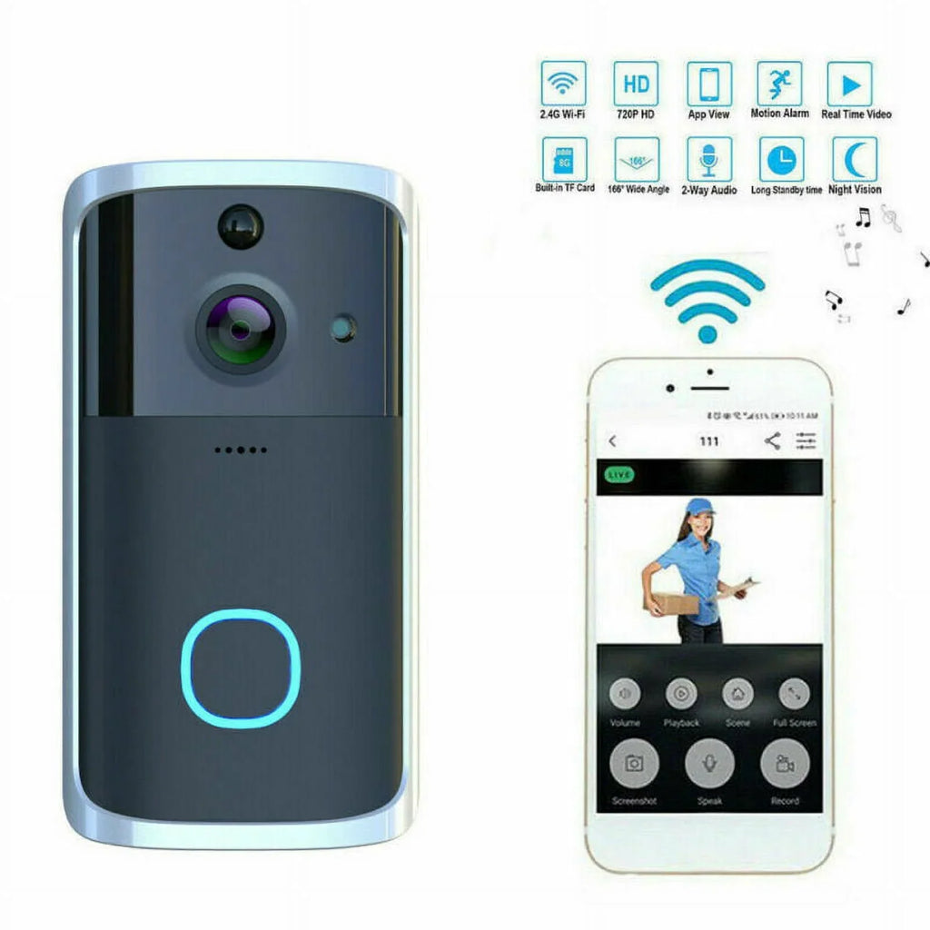 WiFi Visual Ring Smart Doorbell Smart Home Wireless Camera Video Door Bell Phone Intercom Homekit Security Automation Module-Black
