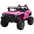 Aosom 12V Kids Current-activated 2-Seater Ride On Police Car SUV Truck Toy with Parental Remote Control; Pink