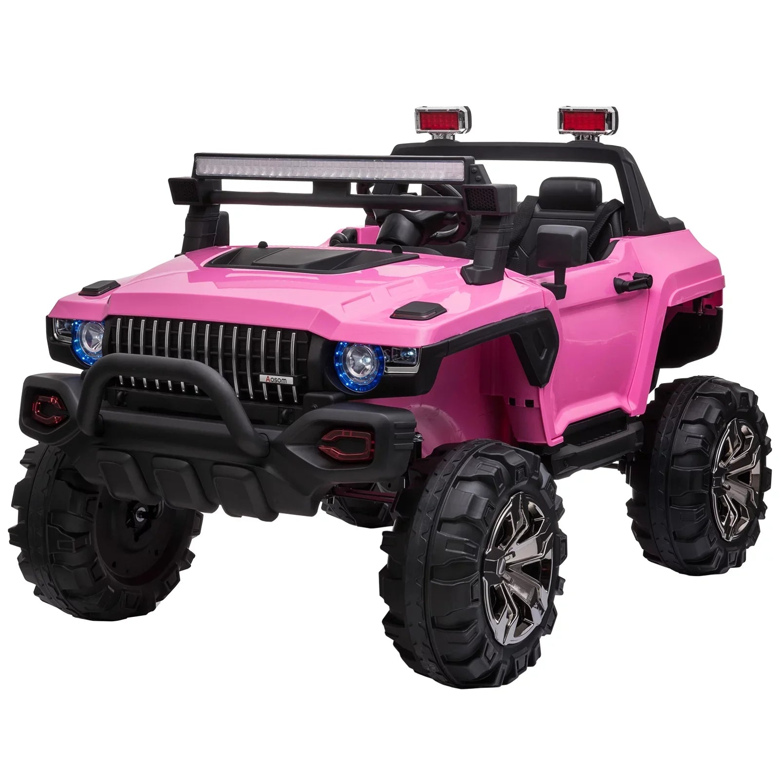 Aosom 12V Kids Current-activated 2-Seater Ride On Police Car SUV Truck Toy with Parental Remote Control; Pink