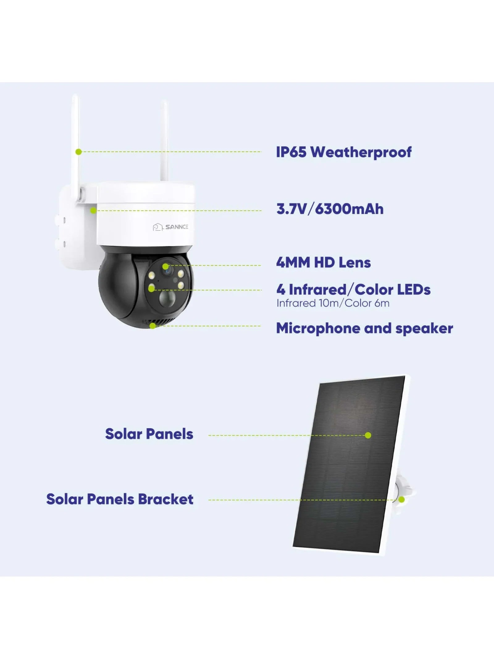 SANNCE Solar Security Cameras Wireless Outdoor; 2K Battery Powered WiFi Camera for Home Security; 360°PTZ Surveillance Camera with Solar Panel; Color Night Vision; 2 Way Audio; Motion Detection