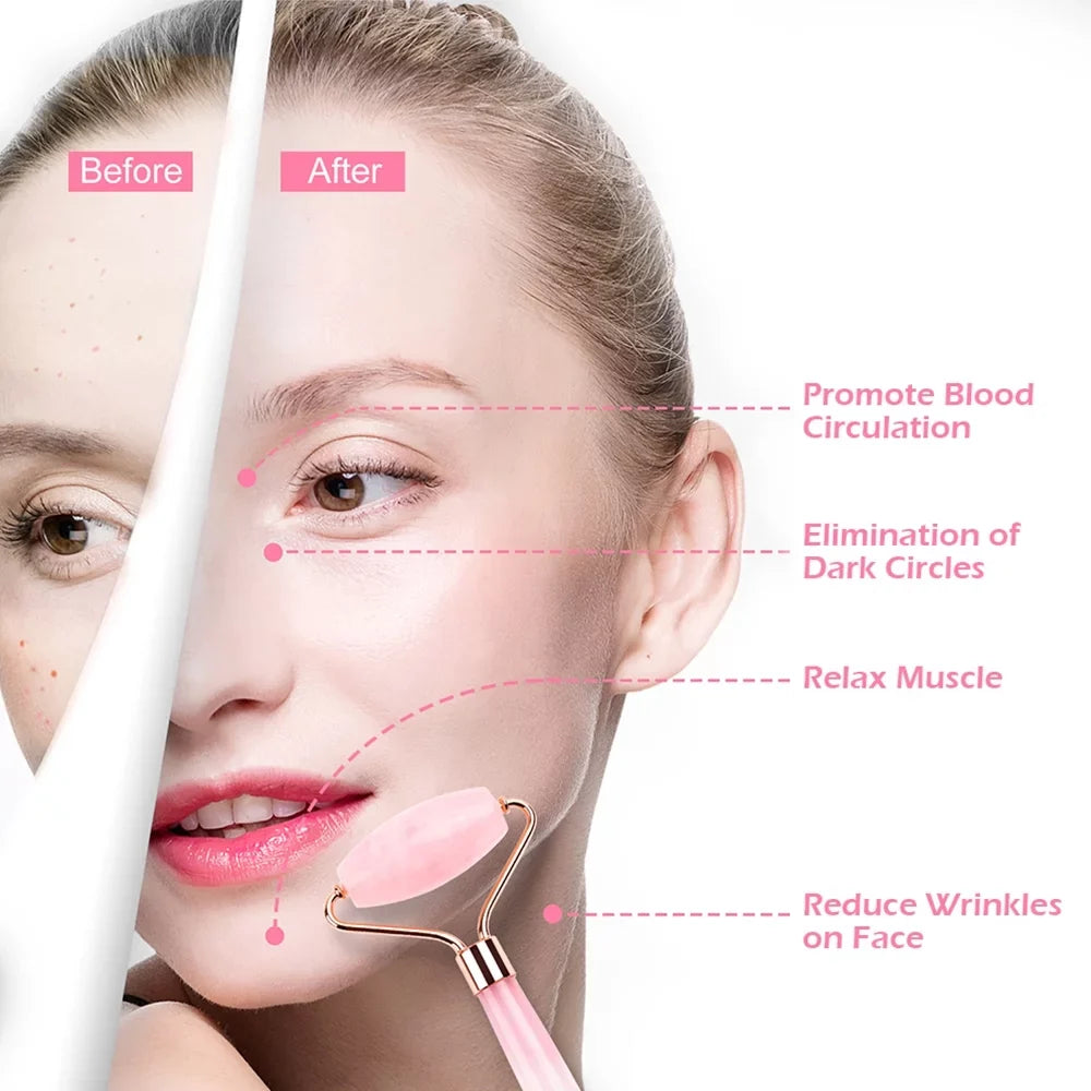 Jade Roller; Face Roller; Facial Beauty Roller Skin Care Tools; Rose Quartz Massager for Face; Eyes; Neck; Body Muscle Relaxing and Relieve Fine Lines and Wrinkles Gua Sha