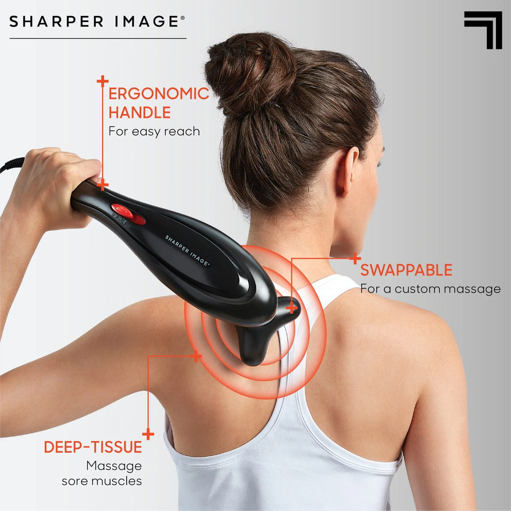 Sharper Image® Deep-Tissue Massager with Swappable Heads; Personal Massage for Neck and Back with Kneading and Soothing Heat; Relaxation and Calming Sensation; Interchangeable Nodes