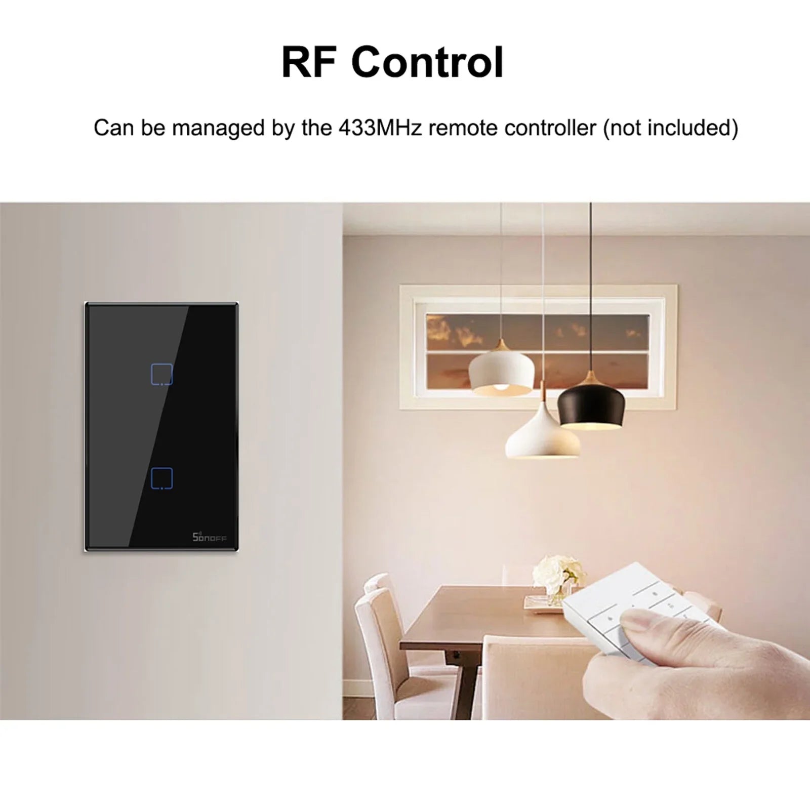 T3US2C-TX 2 Gang Smart WiFi Wall Light Switch 433Mhz RF Remote Control APP/Touch Control Timer US Standard Panel Smart Switch Compatible with Google Home/Nest & Alexa