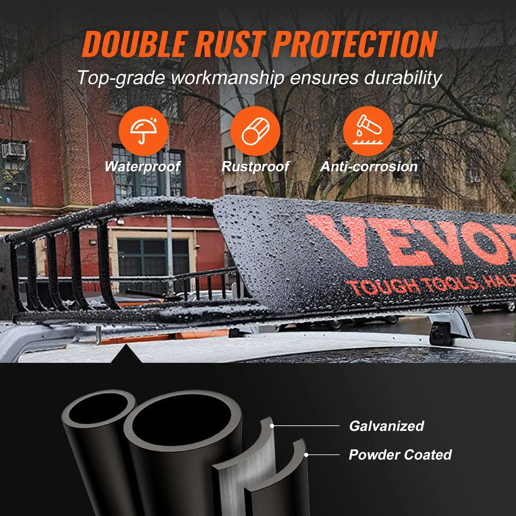 VEVOR Roof Rack Cargo Basket; 64" x 39" x 6" Rooftop Cargo Carrier with Extension; Heavy-duty 200 LBS Capacity Universal Roof Rack Basket; Luggage Holder for SUV; Truck; Vehicle
