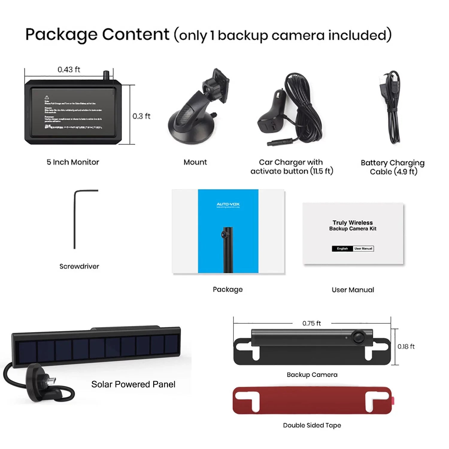 Auto-Vox Solar Wireless Backup Camera for Campervans; 2 Channel Wireless License Plate Back Up Rear View Camera with Solar Panel for Trucks Trailers (TW1)