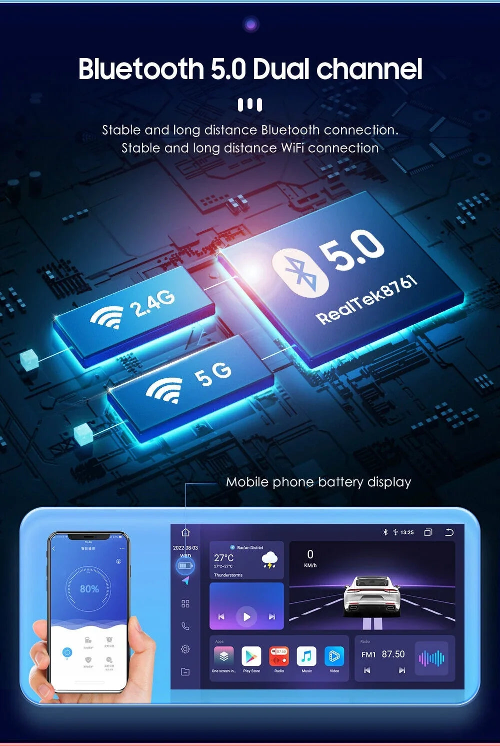 10.1" Rotatable Double 2DIN Android 12 Apple Carplay Car GPS Stereo Radio 4+32GB