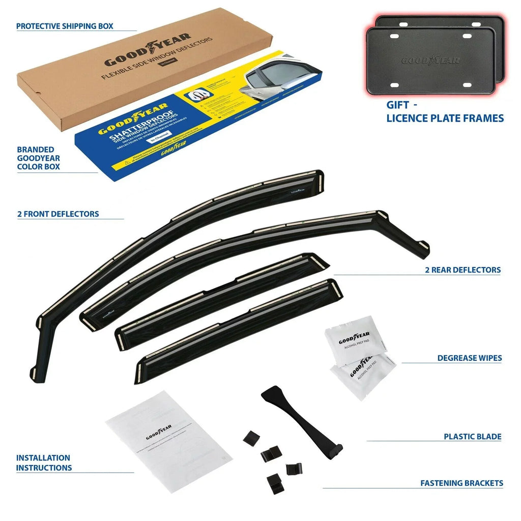 Goodyear Shatterproof in-Channel Window Deflectors for Ford Escape 2020-2024; Rain Guards; Window Visors for Cars; Vent Deflector; Car Accessories; 4 pcs - GY003472