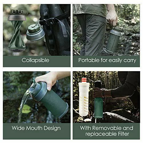 Outdoor Sports 750ml Hollow Fiber UF Collapsible Purifier Filter Bottle