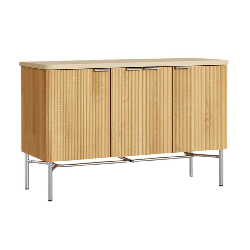 Moderne Houten Dressoir met Stalen Poten en Ribbelstructuur