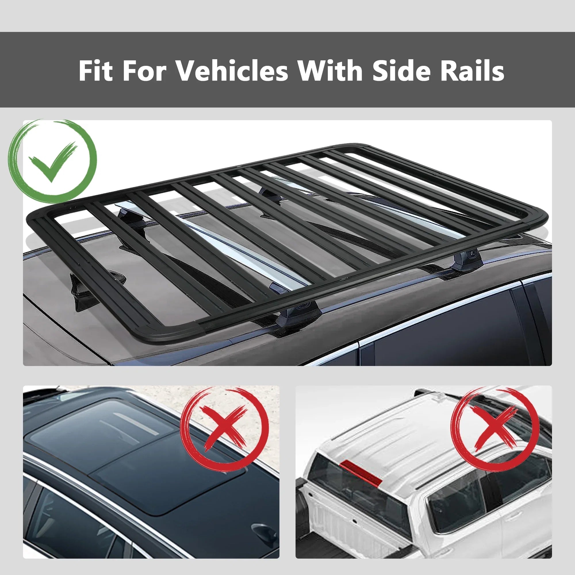 67"x52" Aluminum Car Roof Platform; Universal Rooftop Cargo Carrier System Max 660lbs Load; Black Fits for SUV Truck Cars