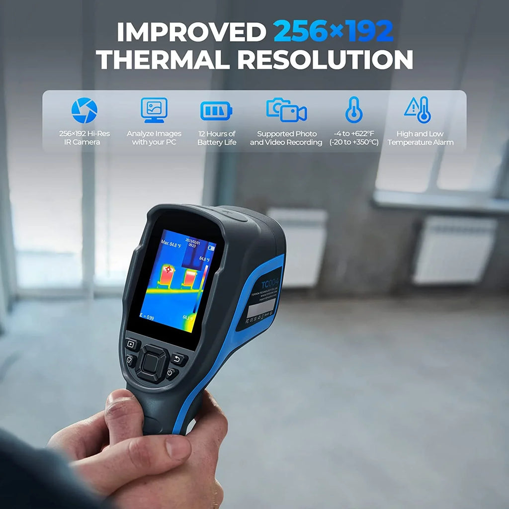 Thermal Imaging Camera; TOPDON TC004 256 x 192 IR High Resolution 12-Hour Battery Life Thermal Camera Handheld Infrared Camera