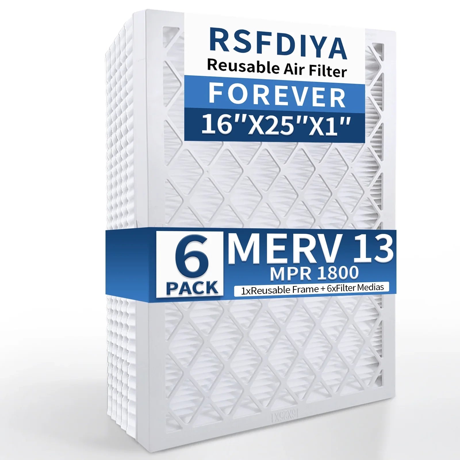 RSFDIYA Air Filter 16x25x1; 6-Pack MERV13 MPR 1800 HVAC AC Furnace Reusable Air Filters