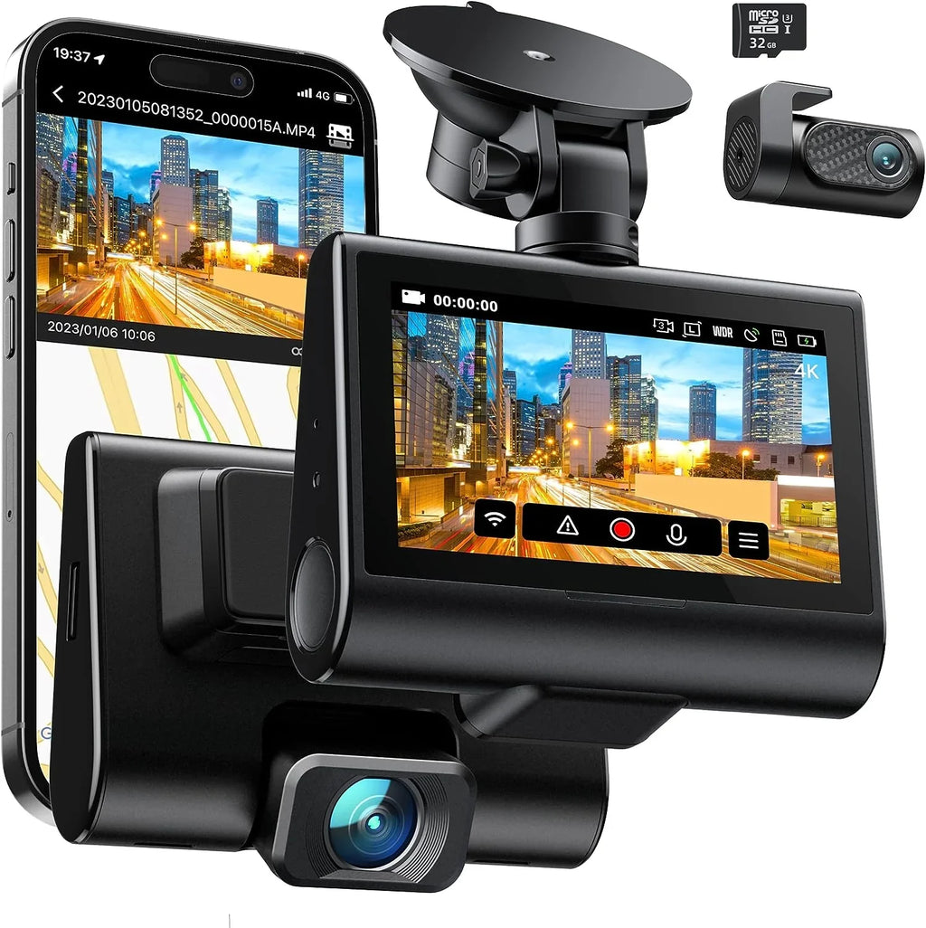 iZEEKER 4K Dash Cam Front and Rear Wi-Fi GPS; 4K+1080P Dual Dashcam; 3'' IPS Touchscreen; WDR; Night Vision; Parking Mode; G-Sensor; Black