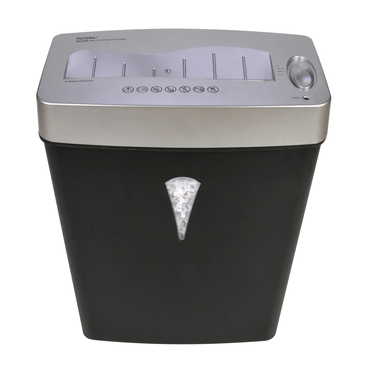 Royal MC500 Paper Shredder - Micro Cut - 5 Per Pass - for shredding Paper; Credit Card - 0.157" x 0.394" Shred Size - 4 gal Wastebin Capacity - Black; Silver