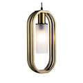 Moderne Hanglamp met Goudkleurig Frame en Frosted Glazen Lichaam