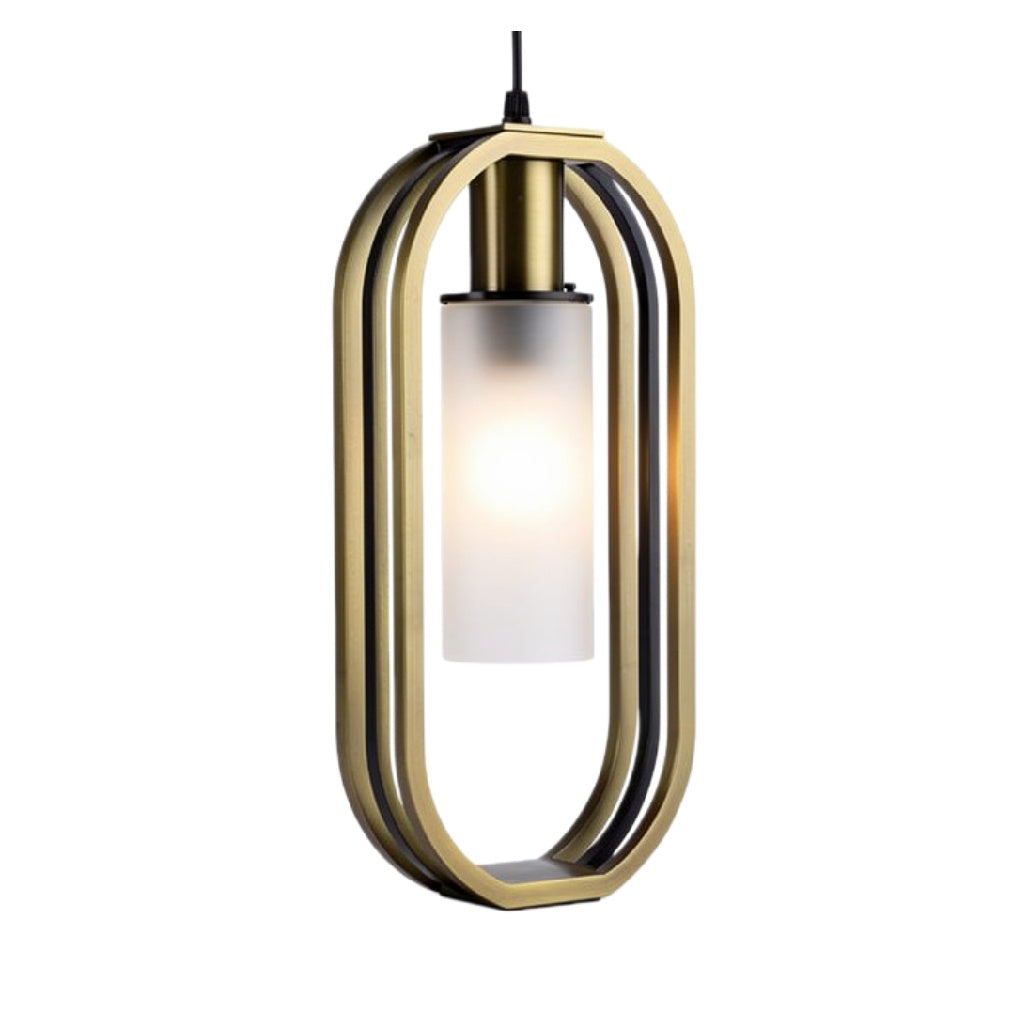 Moderne Hanglamp met Goudkleurig Frame en Frosted Glazen Lichaam