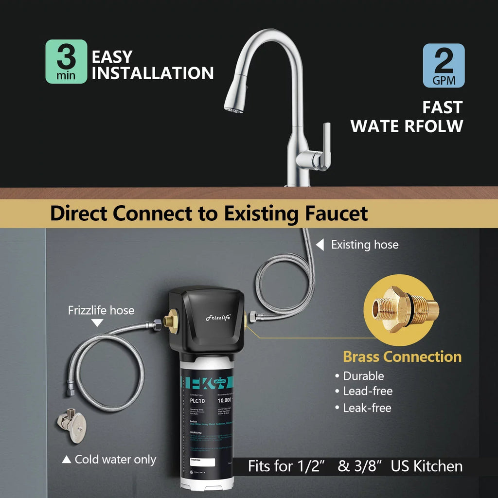 Frizzlife FK99 Under Sink Filter System; 0.5 Micron; Remove 99.99% Lead; Chlorine; Bad Taste&Odor;High Capacity