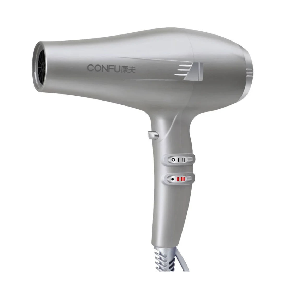 CONFU hot and cold air Hair Dryer; 2000W High Power Dryer; Quiet high wind professional hair stylist Dryer; Cool Shot Button; 3 Heat and 2 Speed Settings; Ionic Function for Shinier Results Silver