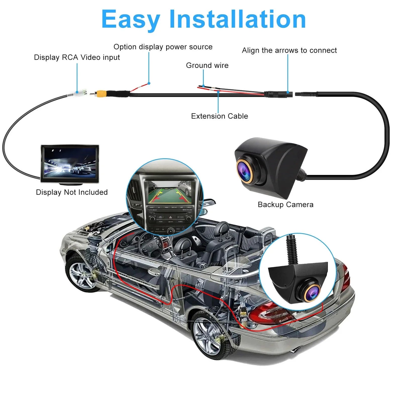 170° Car Rear View Backup Reverse Camera Parking Cam 360° Adjustable Fluidproof