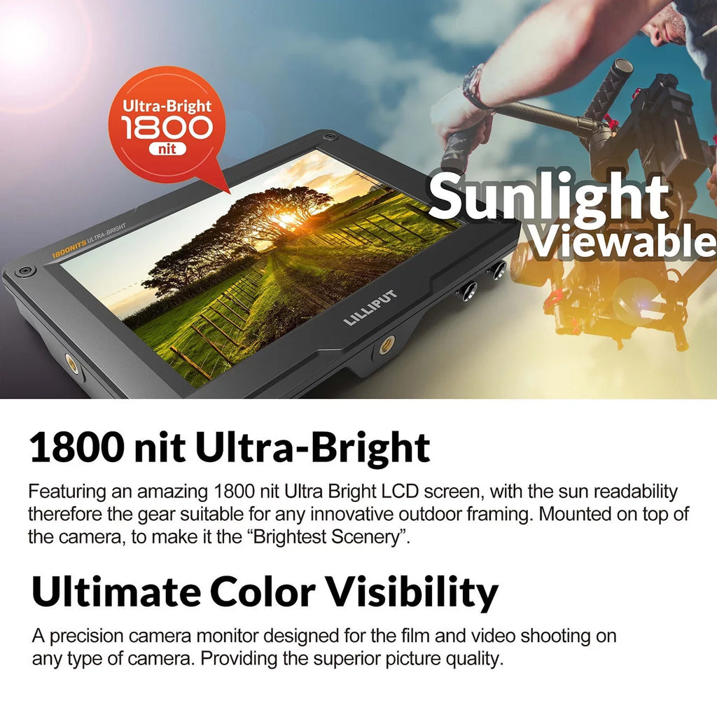 LILLIPUT H7S 7 foot 4K Ultra Brightness On- Monitor with Full HD Resolution 1800nit Sunlight Viewable 4K- & 3G-SDI Input Output Support HDR 3D-LUT Functions for Taking Photos & Creating Movi