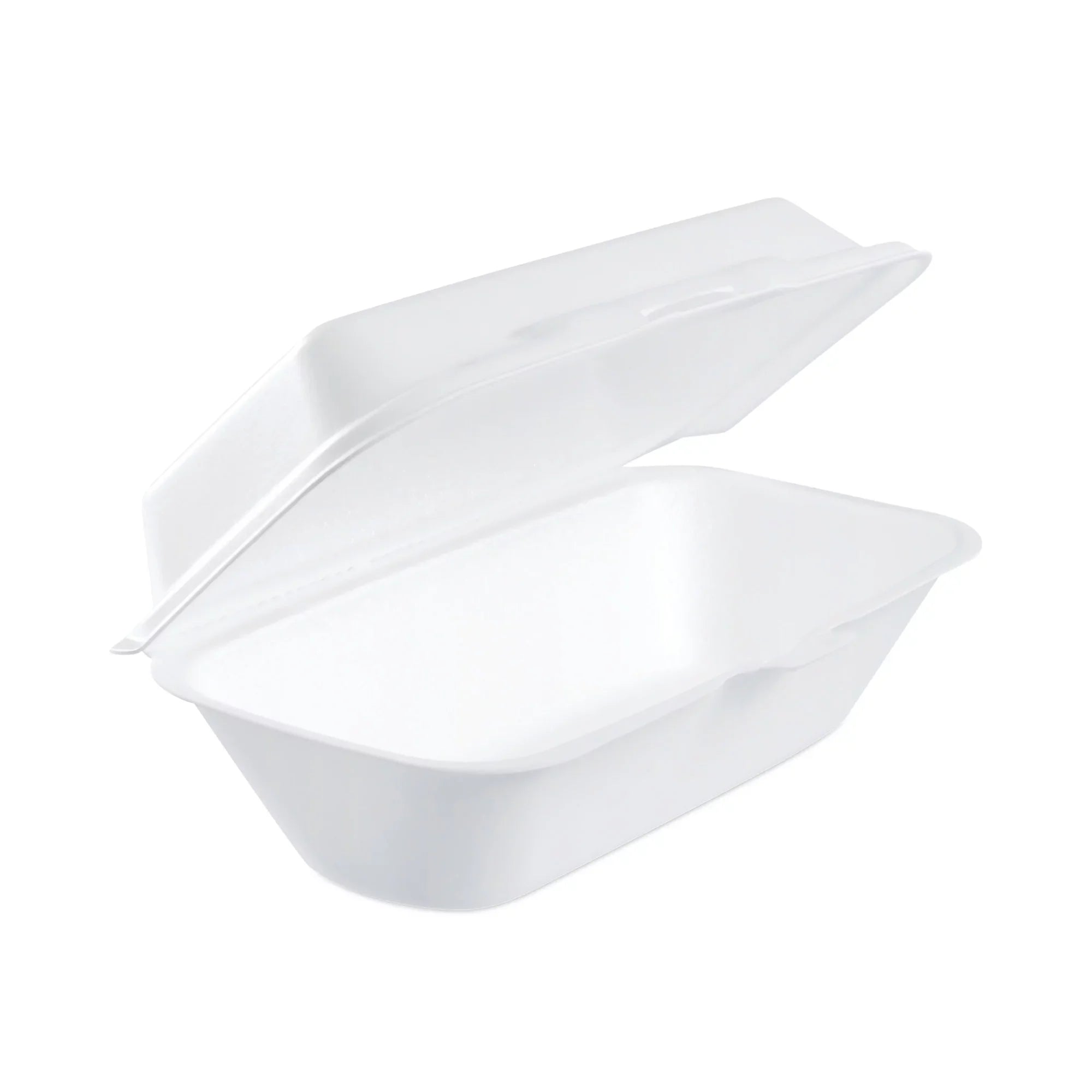 Dart Foam Hinged Lid Container; Hoagie Container with Removable Lid; 5.3 x 9.8 x 3.3; White; 125/Bag; 4 Bags/Carton -DCC99HT1R