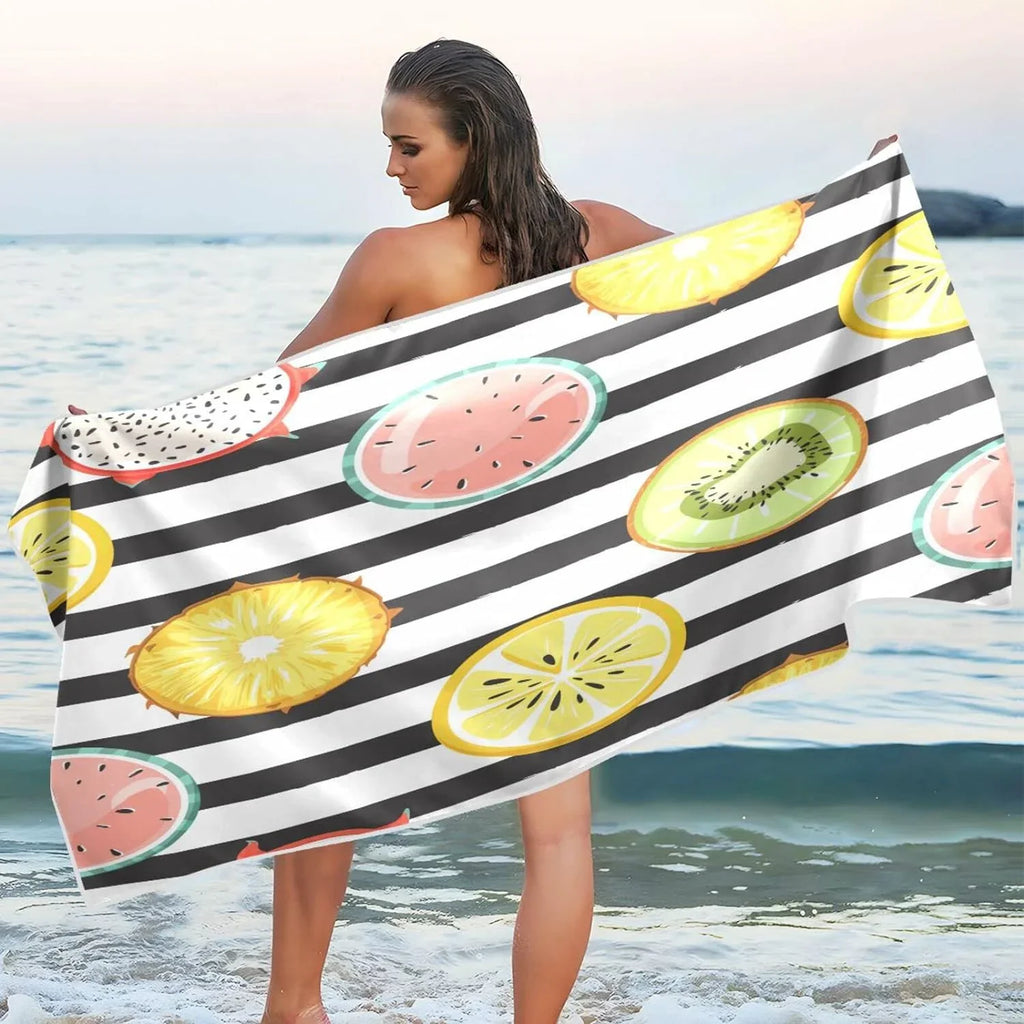Bestwell Tropical Fruit Slice Beach Towel Oversized Towel Blanket; Thin Lightweight Microfiber Sand Free Quick Dry Towel; 30”X60” Multipurpose Pool Bath Yoga Swim Shower Towel
