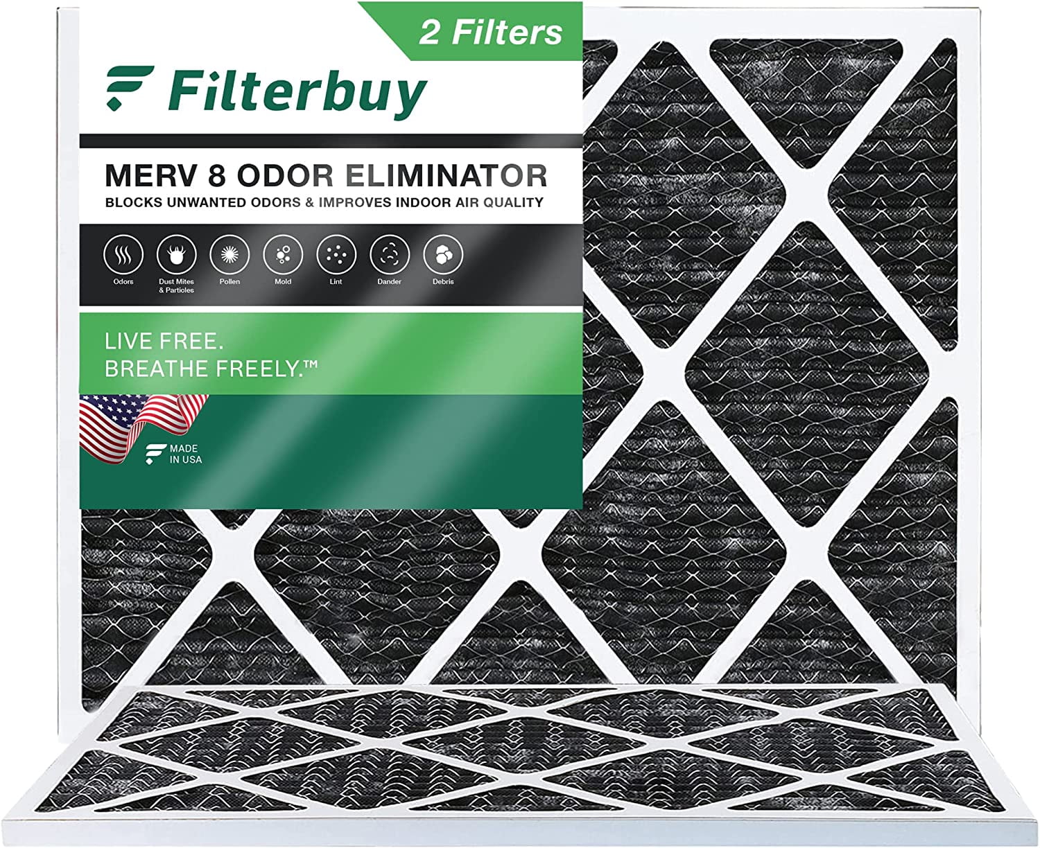 Filterbuy 20x23x1 MERV 8 Odor Eliminator Pleated HVAC AC Furnace Air Filters with Activated Carbon (2-Pack)