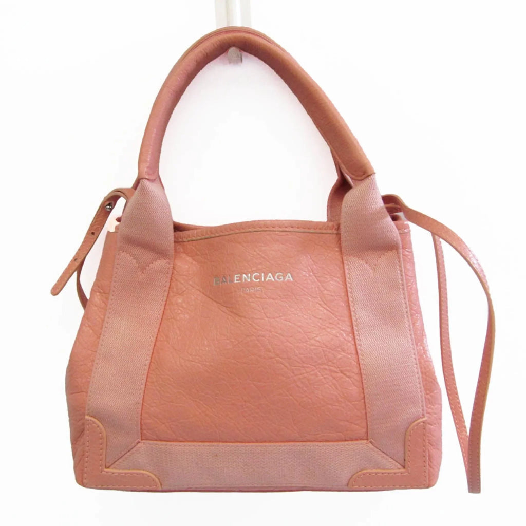 Pre-Owned Balenciaga Navy Cabas XS 390346 Women's Canvas;Leather Handbag;Shoulder Bag Light Pink (Good)