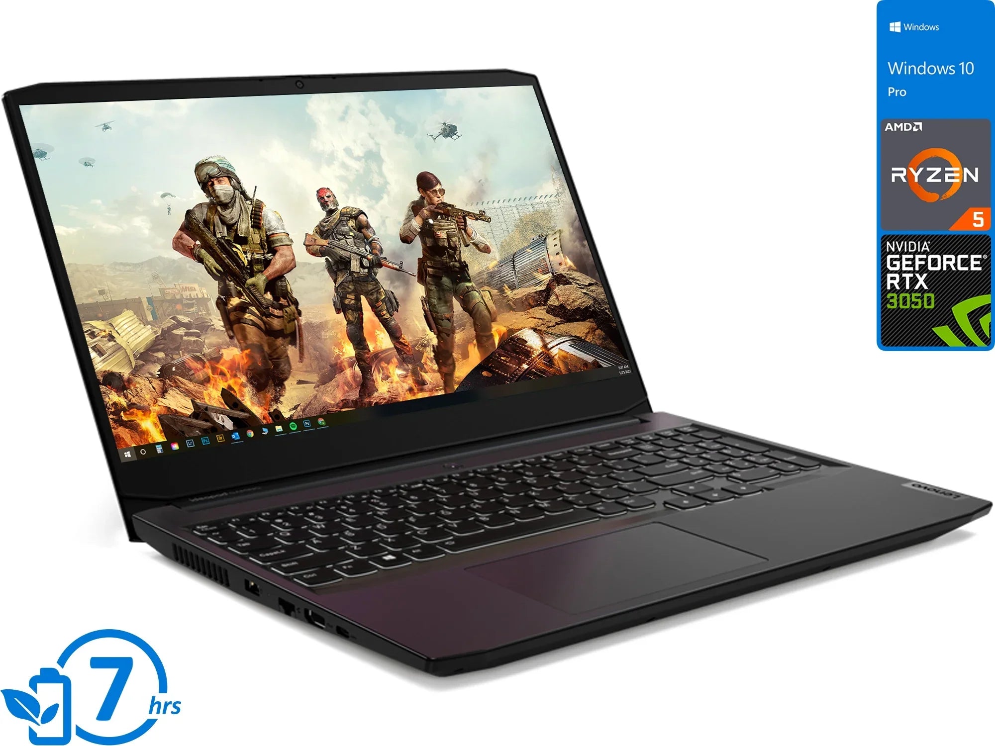 Lenovo IdeaPad 3 Gaming Laptop; 15.6" 120Hz FHD Display; AMD Ryzen 5 5600H Upto 4.2GHz; 8GB RAM; 512GB NVMe SSD; NVIDIA GeForce RTX 3050; HDMI; Wi-Fi; Bluetooth; Windows 10 Pro