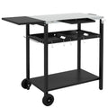 Outdoor Bar Cart with Stainless Steel Tabletop; Kitchen Island with Wheels; 2 Tiers & Seasoning Shelf; Patio Serving Cart with Hooks; Towel & Garbage Bag Holder; Plates & Spice Jars; Black
