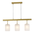 "Moderne Hanglamp met drie Gelaagde Glazen Kappen en Gouden Bevestiging"