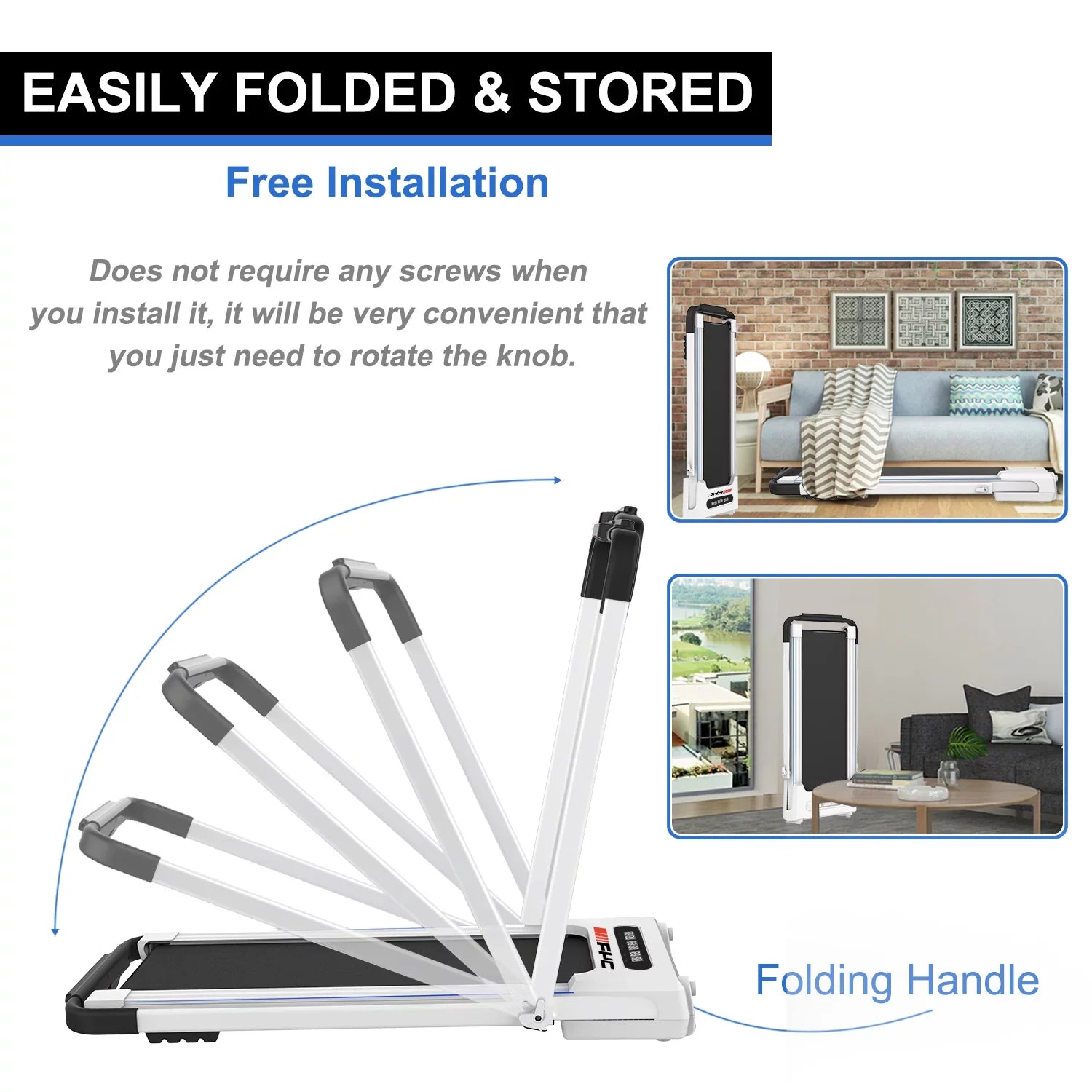 ikayaa FYC 2 in 1 Under Desk Treadmill - 2.5 HP Folding Treadmill for Home; Installation-Free Foldable Treadmill Compact Powered Running Device; Remote Control & LED Display Walking Running Joggi