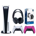 Sony Playstation 5 Disc Version (Sony PS5 Disc) with Extra Nova Pink Controller; Black PULSE 3D Headset and Dual Charging Station Bundle