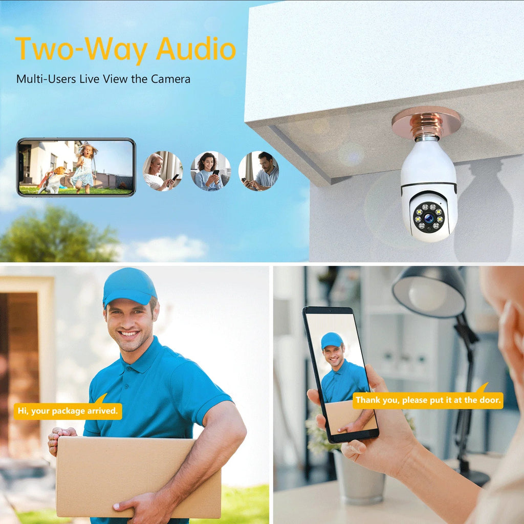 TOGUARD E27 1080P Light Bulb Camera 2.4G Wifi Dome Security Camera Wireless Outdoor; 2-Way Audio Color Night Vision 360° IP Camera with Motion Detection Remote Access (2PCS)