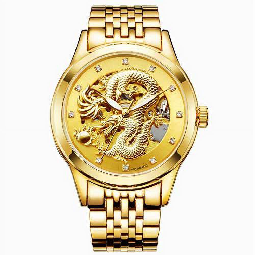 ENAPY Automatic Mechanical Steel Gold Dragon 30M Resistant Wrist Watch
