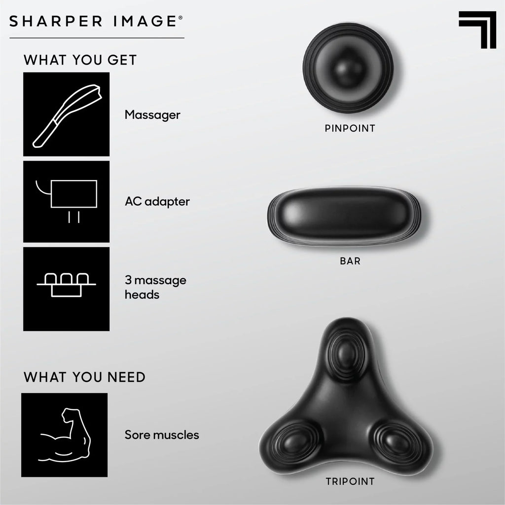Sharper Image® Deep-Tissue Massager with Swappable Heads; Personal Massage for Neck and Back with Kneading and Soothing Heat; Relaxation and Calming Sensation; Interchangeable Nodes