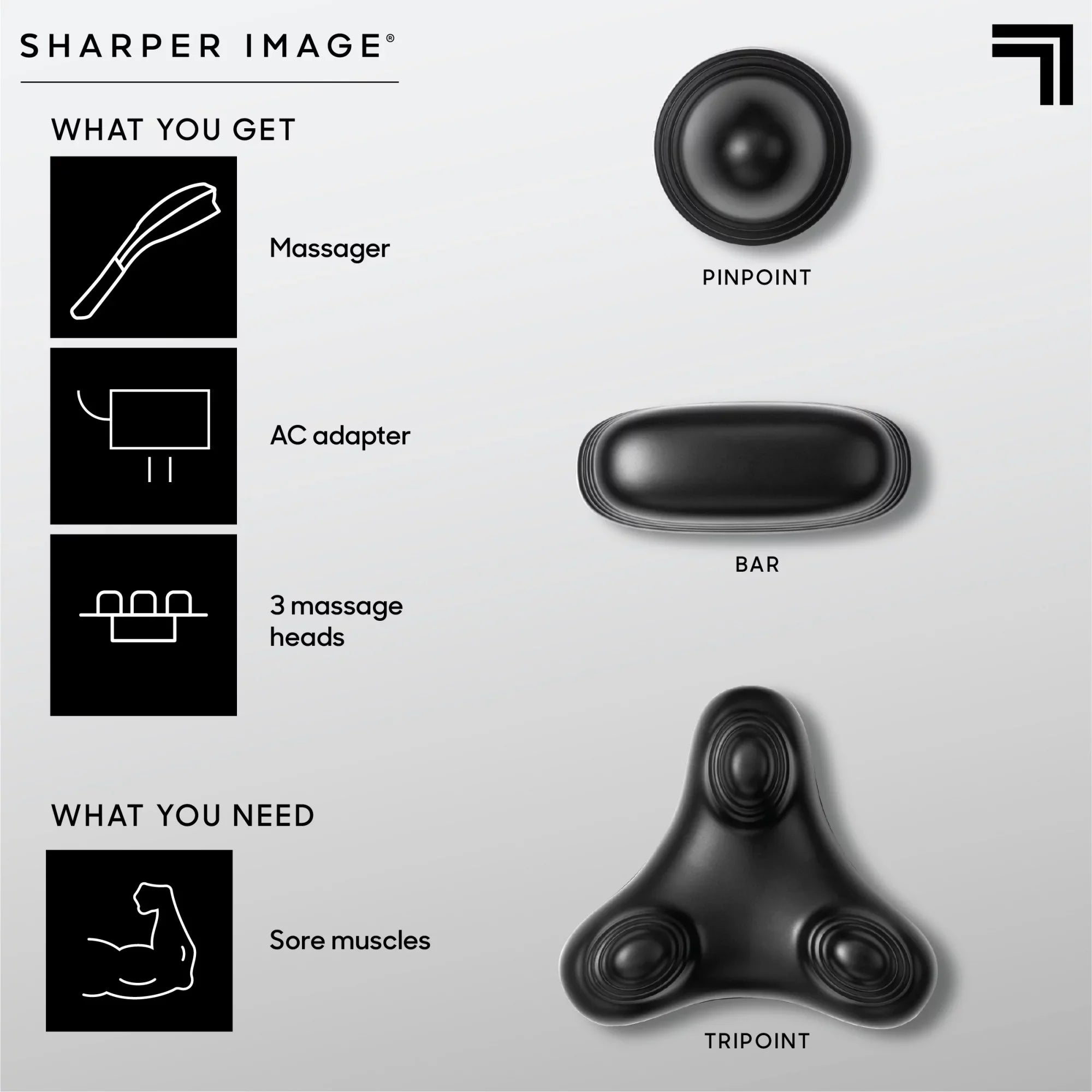 Sharper Image® Deep-Tissue Massager with Swappable Heads; Personal Massage for Neck and Back with Kneading and Soothing Heat; Relaxation and Calming Sensation; Interchangeable Nodes