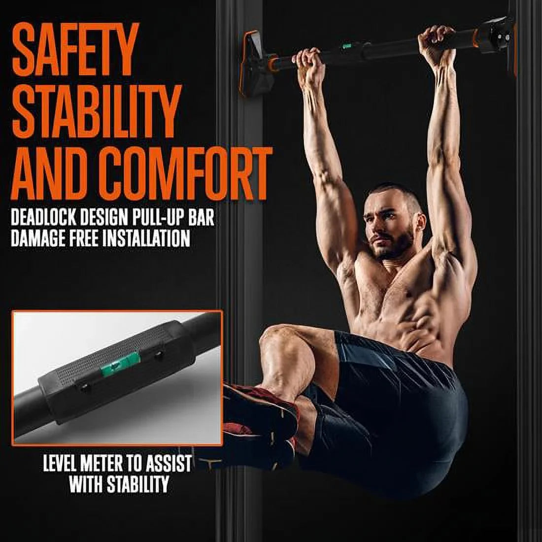SQUATZ 48” Adjustable Pull-up Bar -Adjustable Width 37 to 56 inches; ;orange and black color