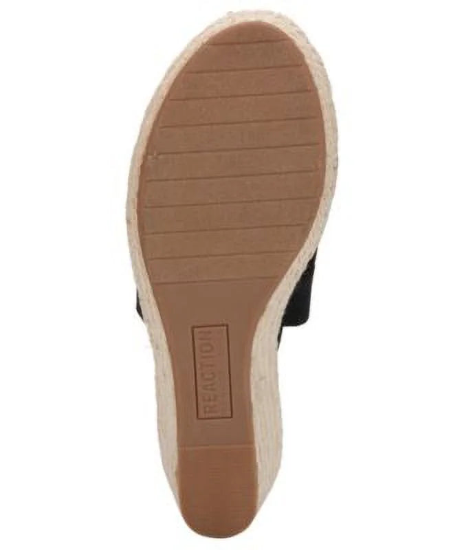 REACTION KENNETH COLE Womens Black 1/2" Platform Stretch Flex Gore Comfort Ankle Strap Padded Carrie Round Toe Wedge Slip On Espadrille Shoes 8.5 M