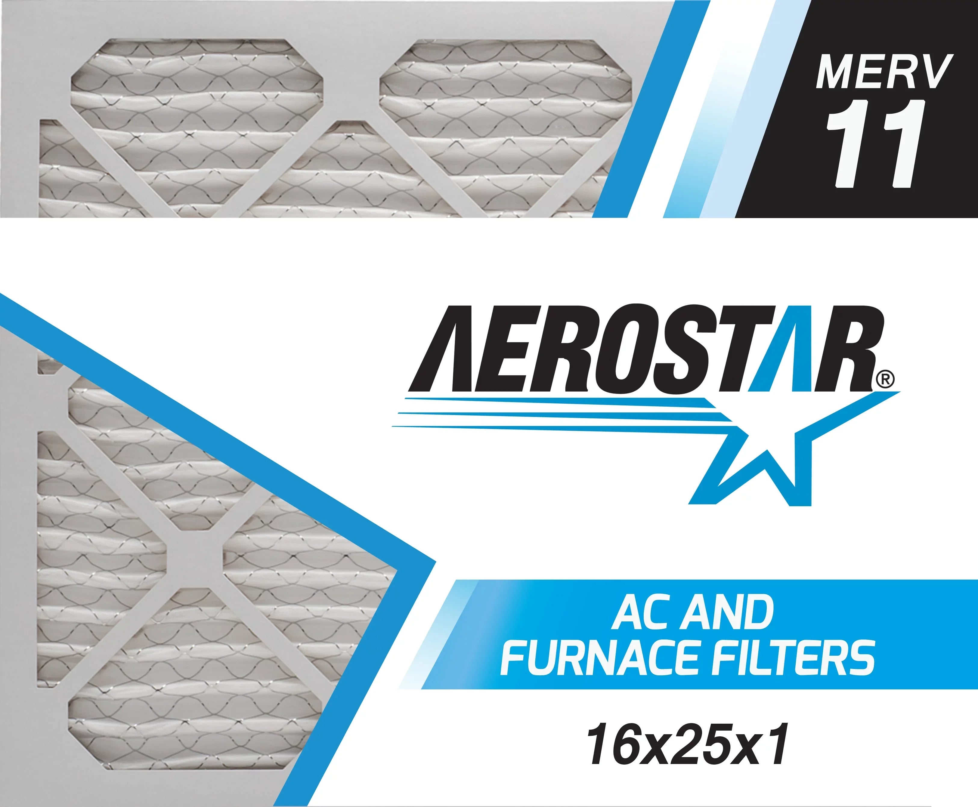 Aerostar 16x25x1 MERV 11; Pleated Air Filter; 16x25x1; Box of 4; Made