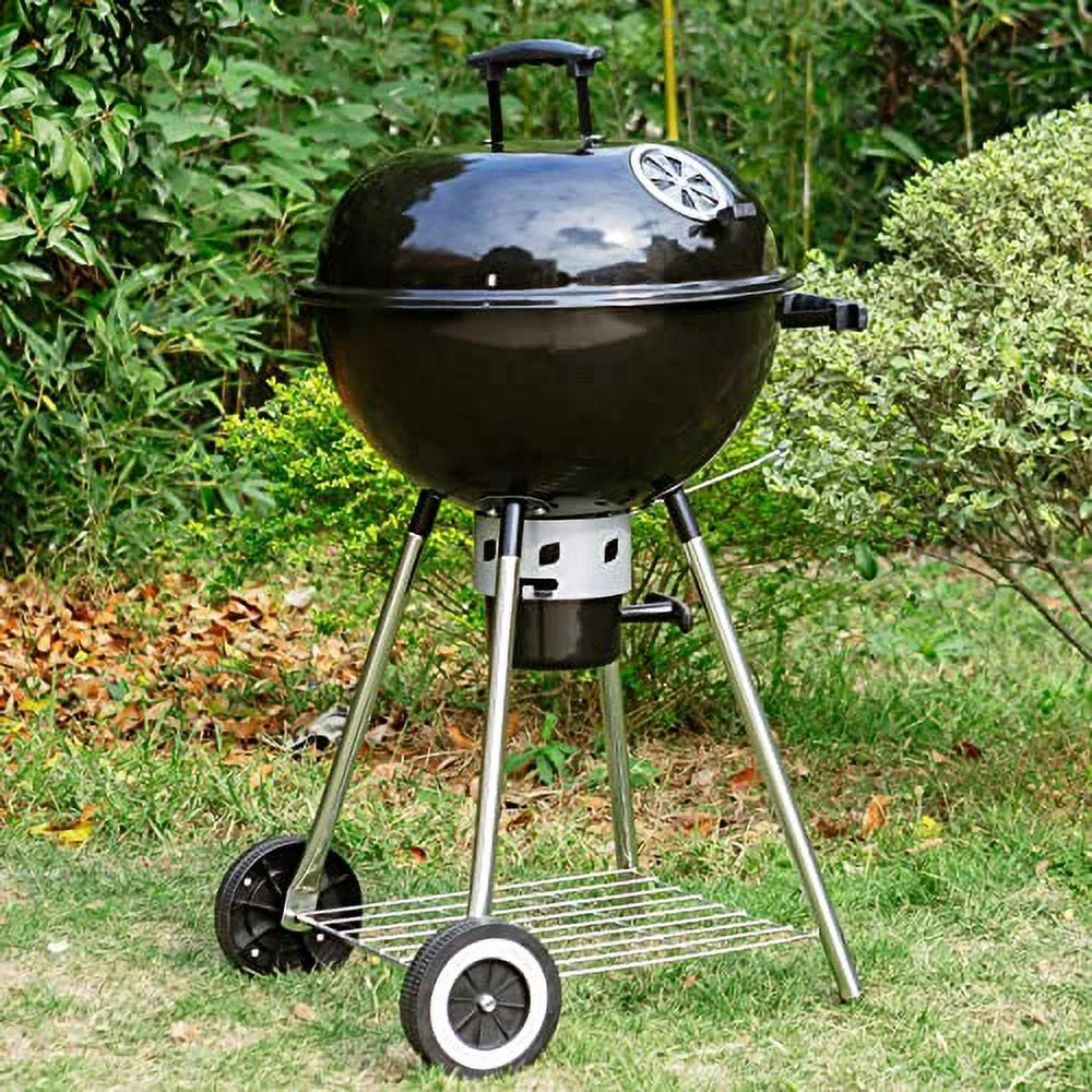 Sophia & William 18-inch Kettle Charcoal BBQ Grill with Porcelain-Enameled Lid and Bowl; Chromeplated Grate; Ash Catcher for Outdoor Picnic BBQ Patio Camping; Black
