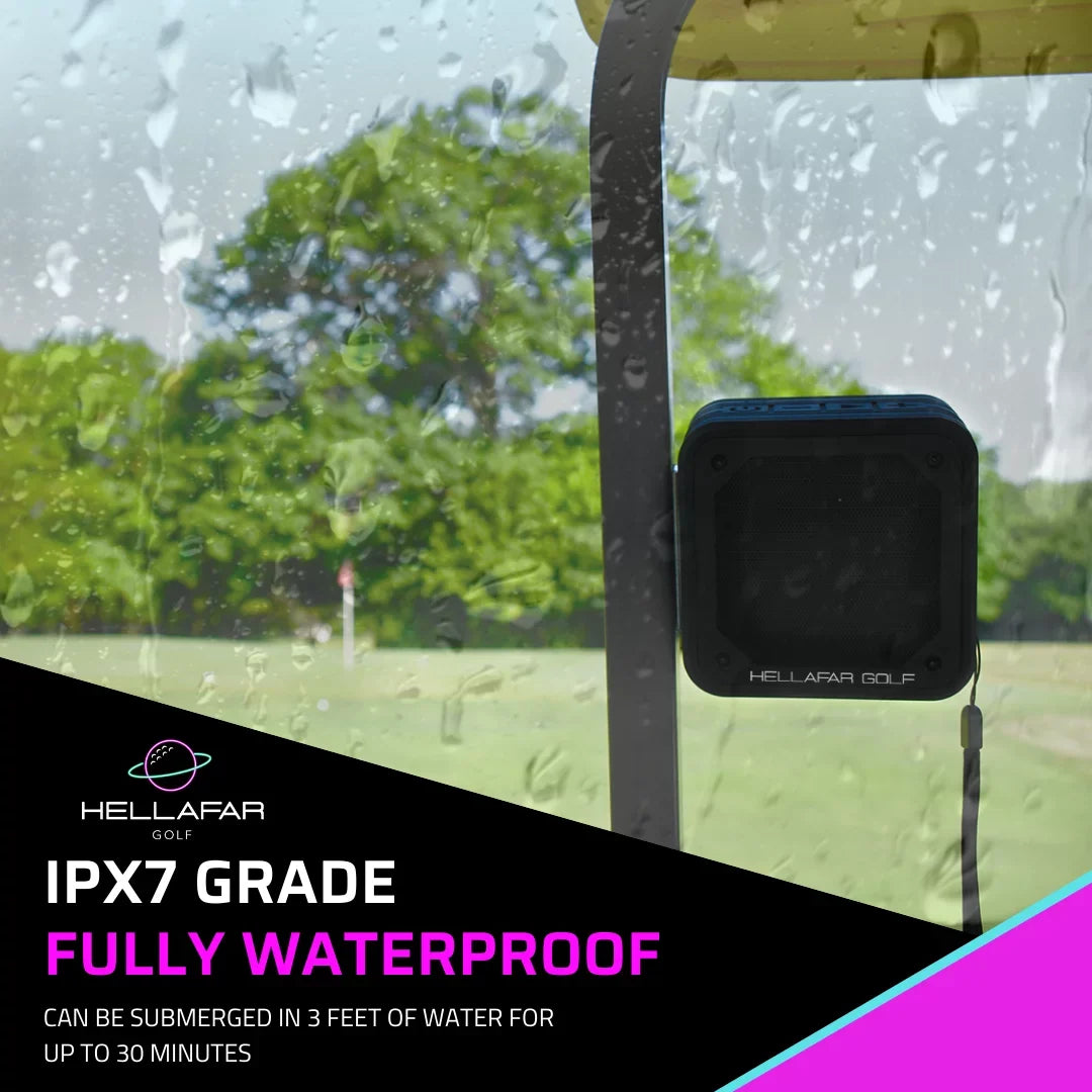 Hellafar Golf Speaker - Golf Cart Bluetooth Speaker; Magnetic Mounting System; IPX7 Liquidproof; Black