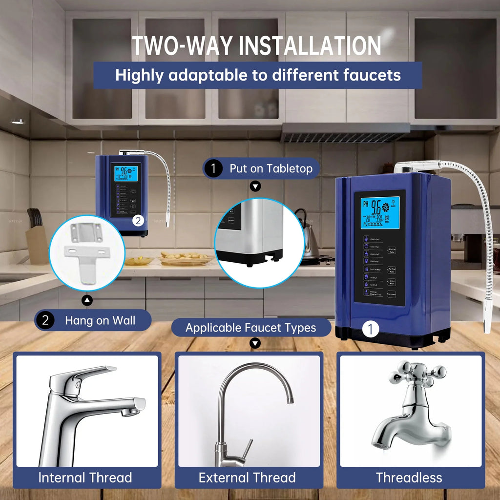 Alka Ionizer; Purifier System PH 3.5-10.5 Alkaline Acid System;Up to -500mV ORP; 8000 Liters Per Filter;7 Settings;Auto-Cleaning;Intelligent Voice (blue )